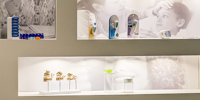 Office display of Ximedica's recent projects and registered medical devices